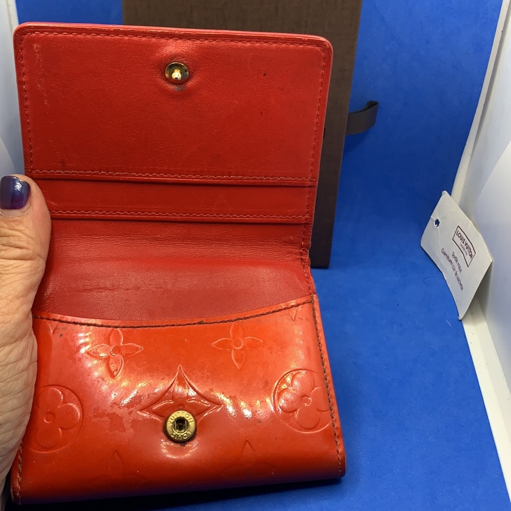 LOUIS VUITTON Vernice Sarah compact orange (ish) red color wallet vintage - Picture 7 of 12
